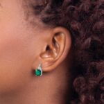 14k White Gold 7mm Cushion Checkerboard May/Lab Created Emerald and Diamond Post Earrings - Image 3