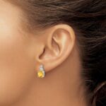 14k White Gold 7mm Cushion Checkerboard November/Citrine and Diamond Post Earrings - Image 3