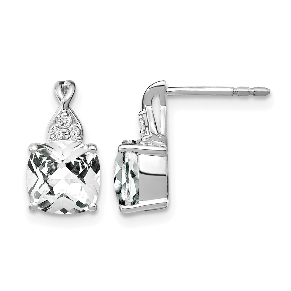 EM4393-WT-006-WA.jpg 14k White Gold 7mm Cushion Checkerboard April/White Topaz and Diamond Post Earrings - Image 1
