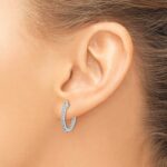 10k White Gold In/Out Diamond Hinged Hoop Earrings - Image 3