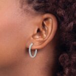 10k White Gold Polished Diamond In/Out Hinged Hoop Earrings - Image 3