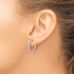 10k White Gold Polished Diamond In/Out Hinged Hoop Earrings - Image 3