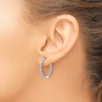 10k White Gold Polished Diamond In/Out Hinged Hoop Earrings - Image 3