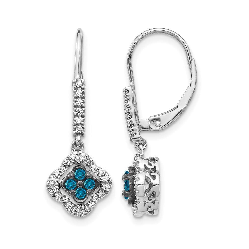EM5583-BD-040-WA.jpg 14k White Gold 3/8 carat White and Blue Diamond Dangle Leverback Earrings - Image 1