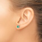 14k White Gold 1/5 carat Lab Grown Diamond VS/SI+ G+ and Created Emerald Complete Square Halo Post Earrings - Image 3
