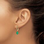 14k 1/10 carat Diamond and 7x5mm Oval Emerald Dangle Hoop Earrings - Image 3