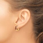10k 3 Stone Created Ruby Polished Hinged Hoop Earrings - Image 3