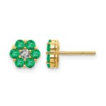 14k and White Rhodium Emerald and Diamond Floral Post Earrings