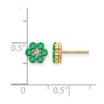 14k and White Rhodium Emerald and Diamond Floral Post Earrings - Image 4