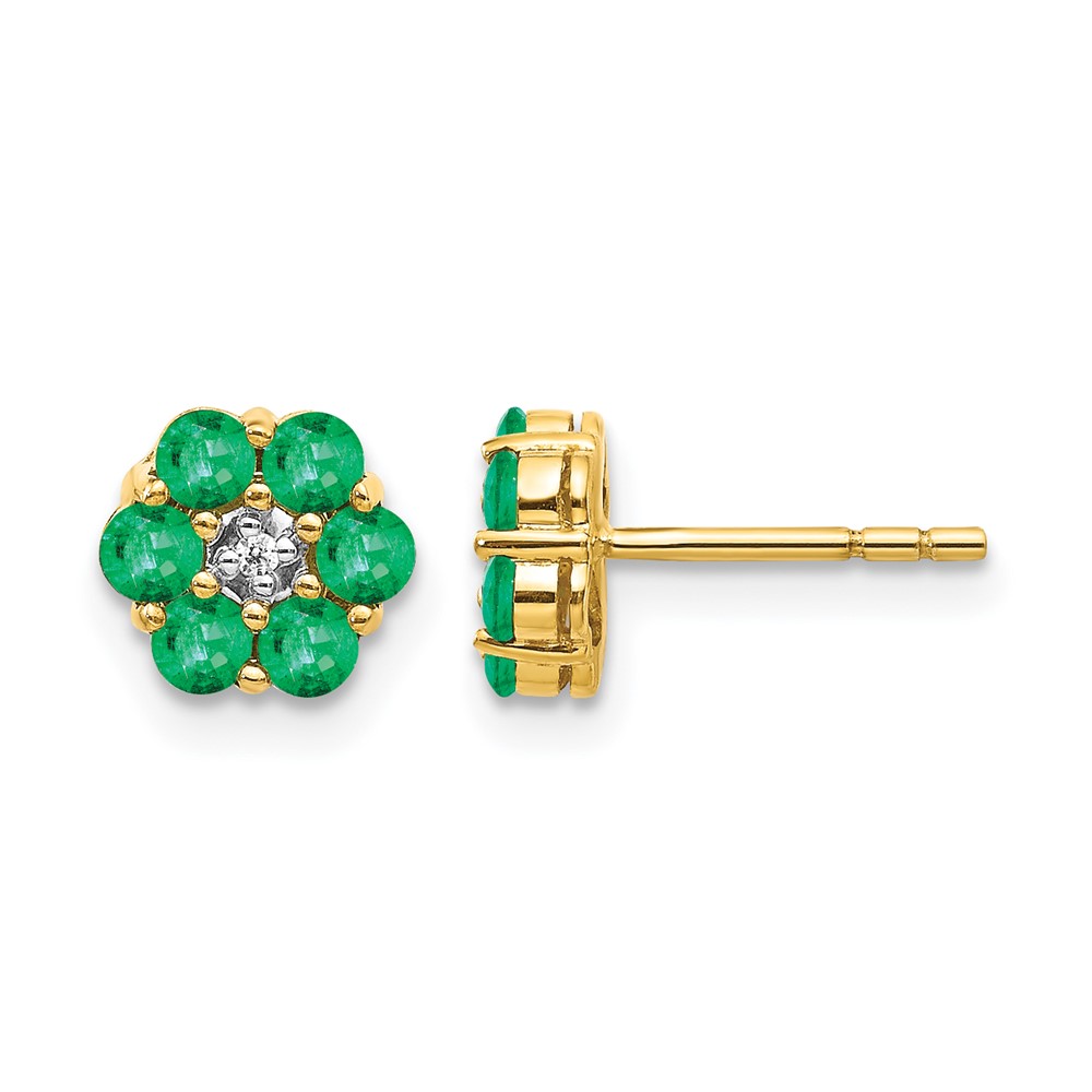 EM5609-EM-001-YA.jpg 14k and White Rhodium Emerald and Diamond Floral Post Earrings - Image 1