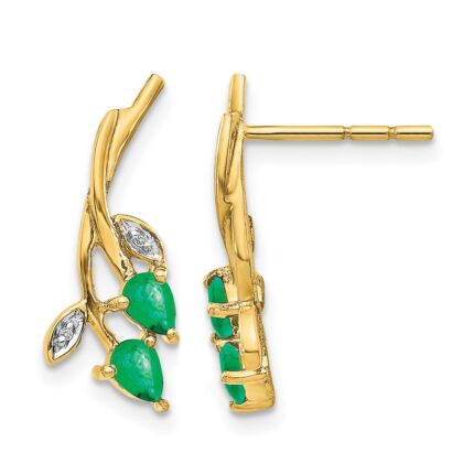 14k Diamond and Pear Emerald Floral Post Earrings