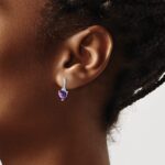 10k White Gold Amethyst and Diamond Heart Earrings - Image 3