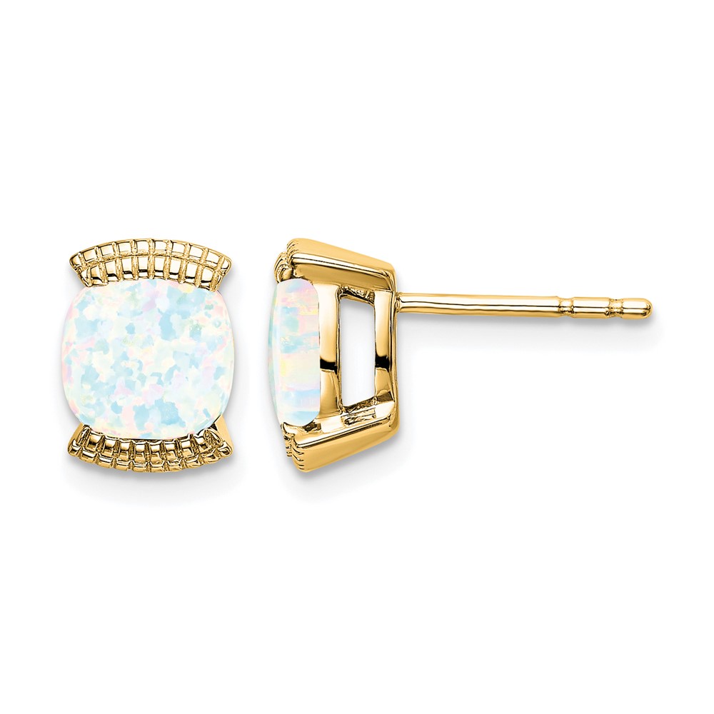 EM7080-OP-Y.jpg 14k 6mm Cushion Lab Created Opal Post Earrings - Image 1