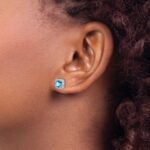 14k White Gold Cushion Blue Topaz and Diamond Halo Earrings - Image 3