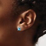 14k White Gold Princess Blue Topaz and Diamond Earrings - Image 3