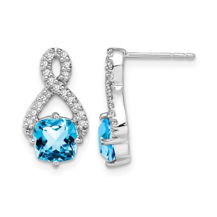 14k White Gold Blue Topaz and Diamond Earrings