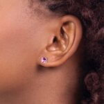 14k White Gold 5mm Round Lab Created Pink Sapphire Post Earrings - Image 3