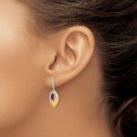 14k Two-tone Garnet and Diamond Dangle Earrings - Image 3