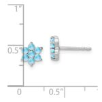 14k White Gold Blue Topaz Floral Post Earrings - Image 4