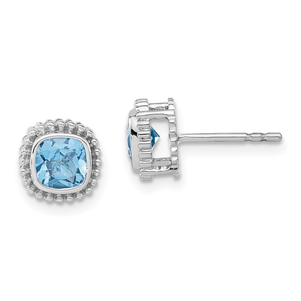 EM7201-BT-1W.jpg 10k White Gold Cushion Blue Topaz Earrings - Image 1