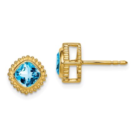 10k Cushion Blue Topaz Earrings