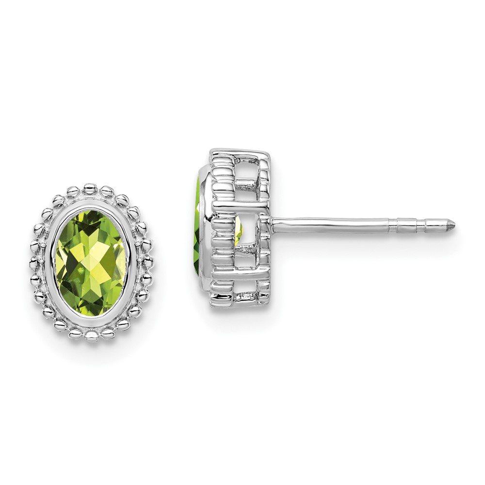 EM7202-PE-1W.jpg 10k White Gold Oval Peridot Post Earrings - Image 1