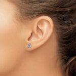 14k White Gold 3mm Round October/Pink Tourmaline Triangle Post Earrings - Image 3