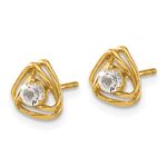 14k 3mm Round April/White Topaz Triangle Post Earrings - Image 2