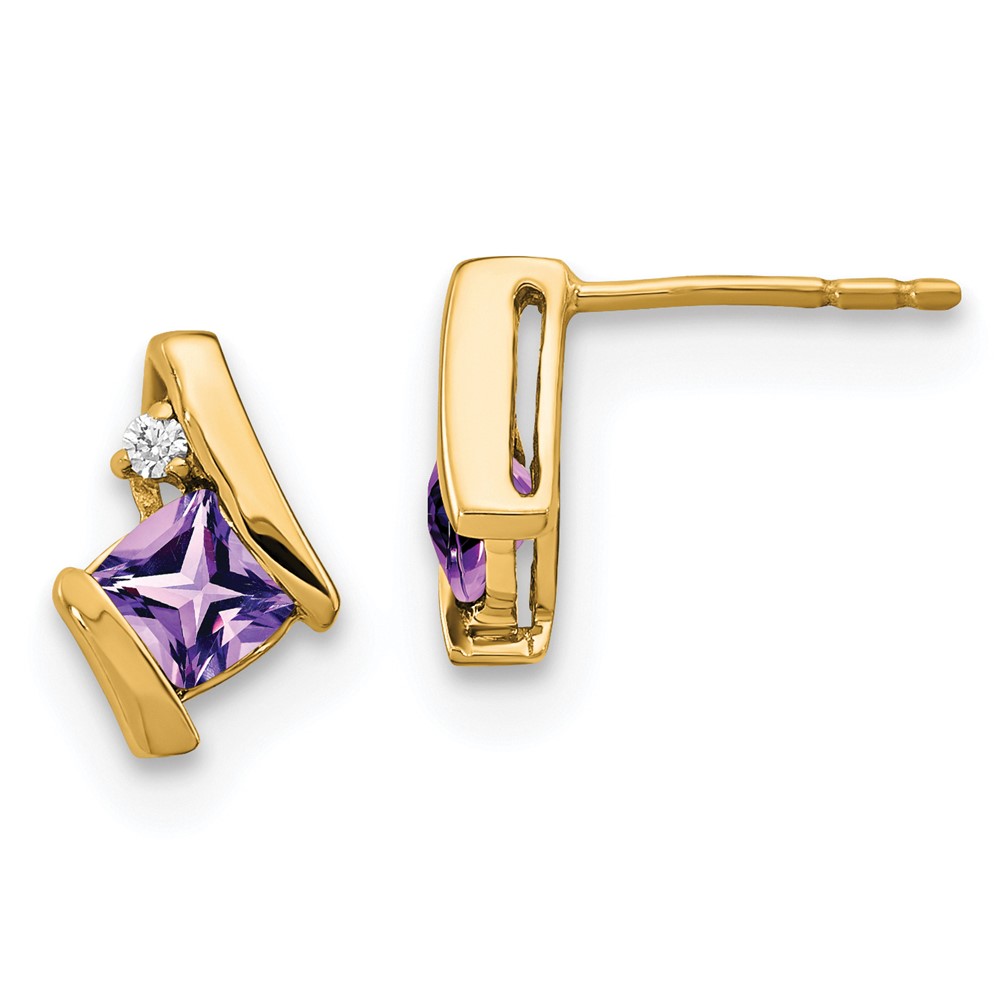 EM7398-AM-003-1YA.jpg 10k Yellow Gold Cushion Amethyst and Diamond Earrings - Image 1