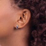 14k White Gold 4mm Cushion February/Amethyst and Diamond Post Earrings - Image 3