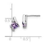 14k White Gold 4mm Cushion February/Amethyst and Diamond Post Earrings - Image 4
