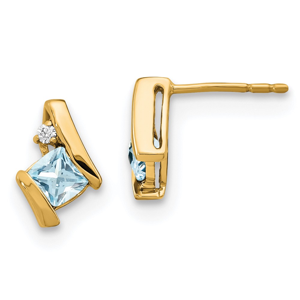 EM7398-AQ-003-1YA.jpg 10k Yellow Gold Cushion Aquamarine and Diamond Earrings - Image 1