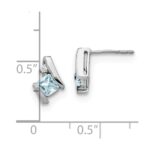 14k White Gold 4mm Cushion March/Aquamarine and Diamond Post Earrings - Image 4