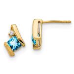 10k Yellow Gold Cushion Blue Topaz and Diamond Earrings