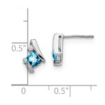 14k White Gold 4mm Cushion December/Blue Topaz and Diamond Post Earrings - Image 4