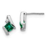 10k White Gold Cushion Cr. Emerald and Diamond Earrings