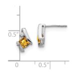 14k White Gold 4mm Cushion November/Citrine and Diamond Post Earrings - Image 4