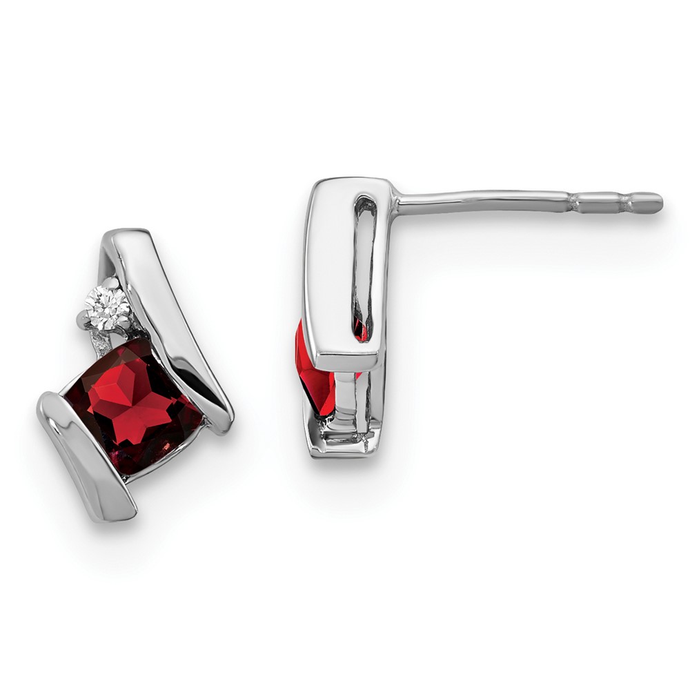 EM7398-GA-003-1WA.jpg 10k White Gold Cushion Garnet and Diamond Earrings - Image 1