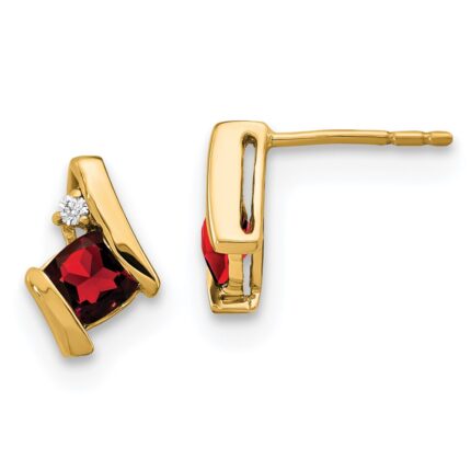 10k Yellow Gold Cushion Garnet and Diamond Earrings
