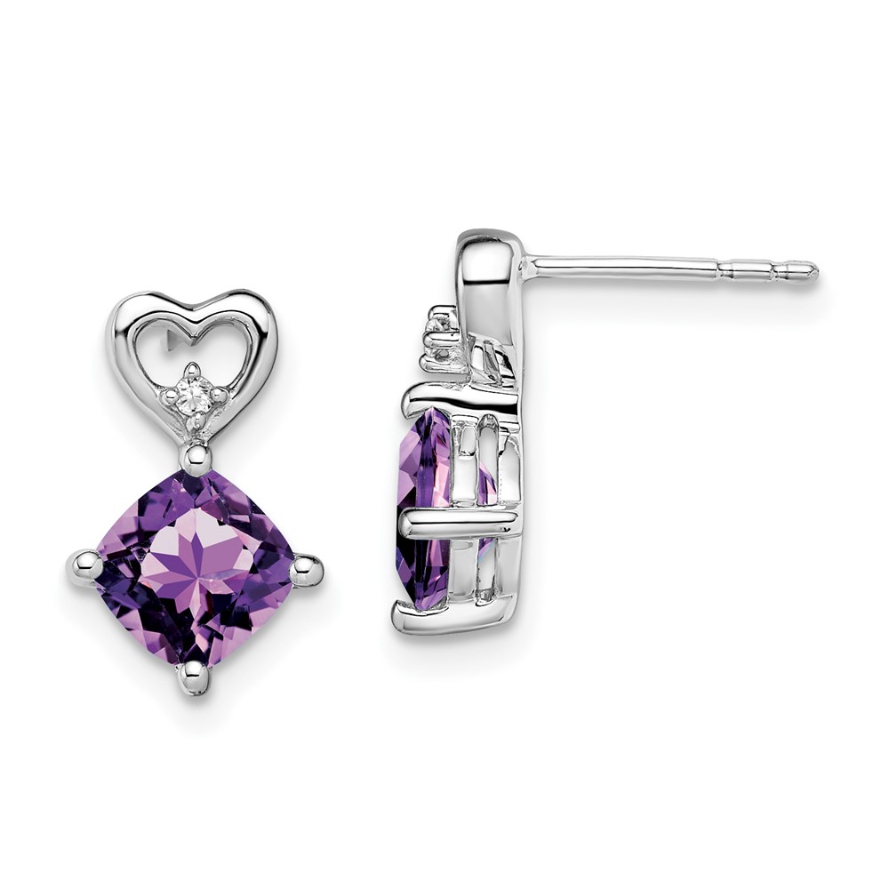 EM7399-AM-002-WA.jpg 14k White Gold 6mm Cushion February/Amethyst and Diamond Heart Post Earrings - Image 1