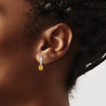 14k White Gold 5x3 Oval November/Citrine and Diamond Dangle Post Earrings - Image 3