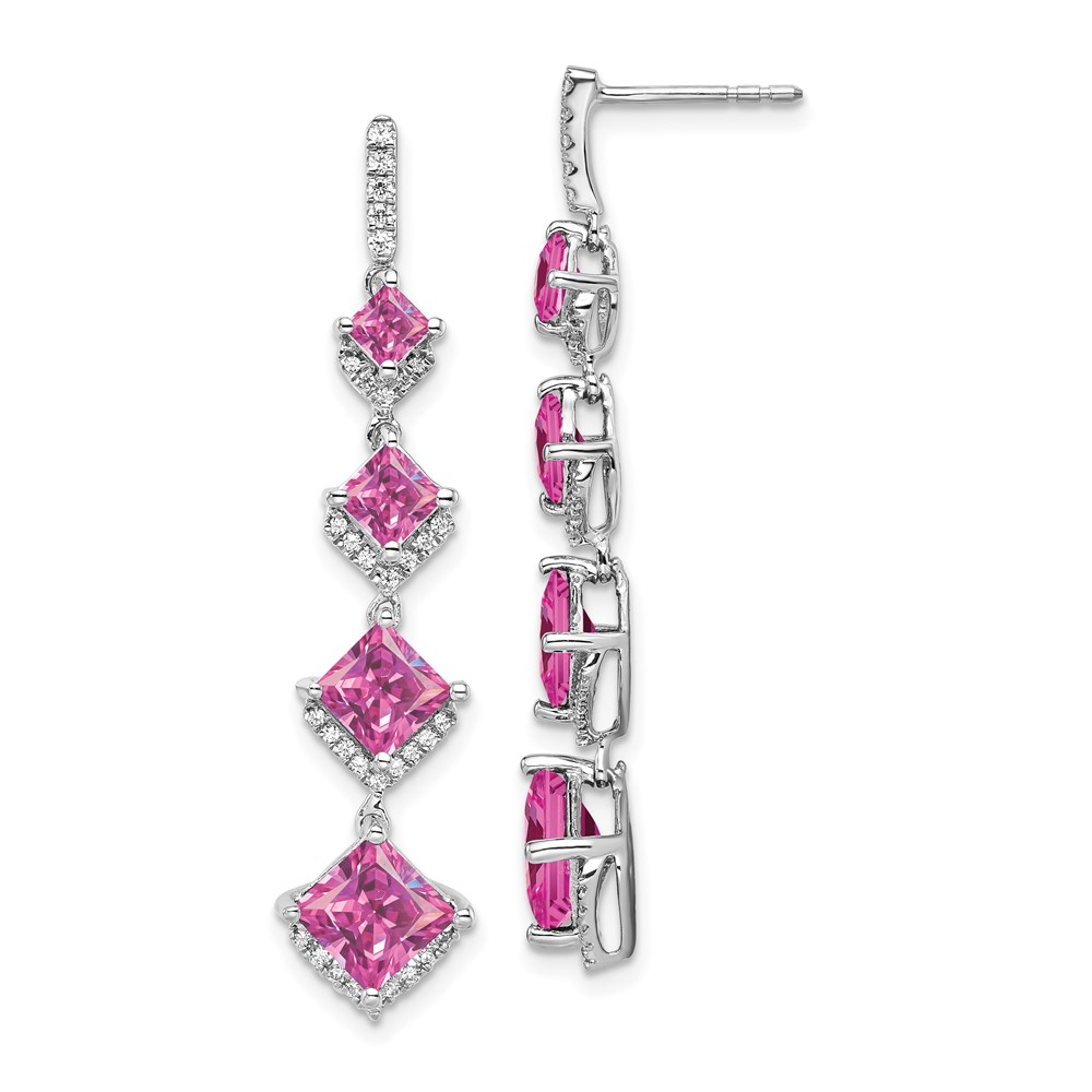 EM7966-CPS-035-WAA.jpg 14k White Gold 1/3 carat Lab Grown Diamond VS/SI+ G+ and Lab Created Pink Sapphire Dangle Post Earrings - Image 1