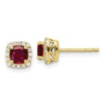 10k 1/10 carat Lab Grown Diamond VS/SI+ G+ and Created Ruby Complete Square Halo Post Earrings