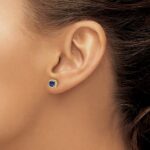 14k 1/10 carat Lab Grown Diamond VS/SI+ G+ and Created Sapphire Complete Square Halo Post Earrings - Image 3