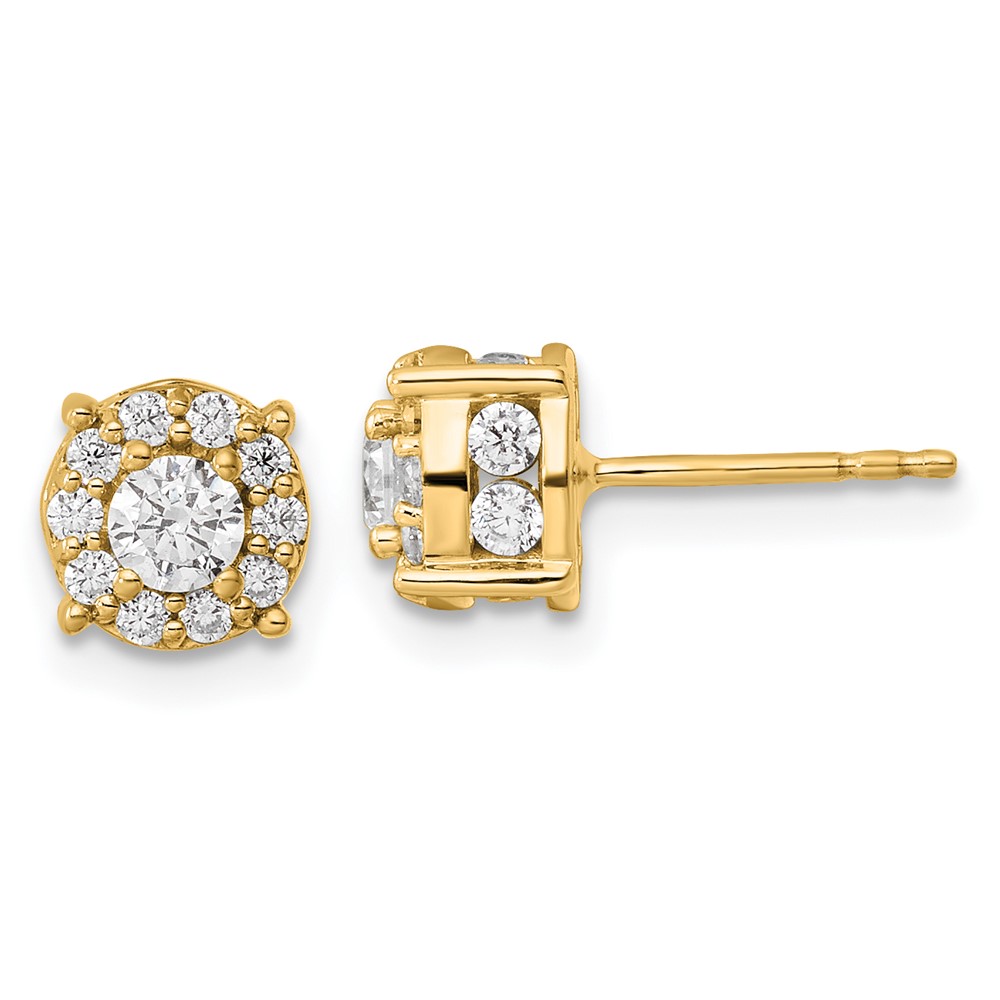 EM9203-100-YAA.jpg 10k 1 carat Lab Grown Diamond VS/SI+ G+ Complete Round Fashion Halo Post Earrings - Image 1