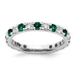 14k White Gold 7/8 carat Lab Grown Diamond VS/SI+ G+ and Lab Created Emerald Size 8 Eternity Band