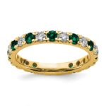 14k 3/4 carat Lab Grown Diamond VS/SI+ G+ and Lab Created Emerald Size 7 Eternity Band