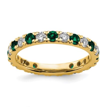14k 3/4 carat Lab Grown Diamond VS/SI+ G+ and Lab Created Emerald Size 7 Eternity Band