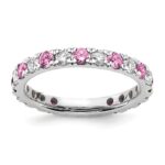 14k White Gold 3/8 carat Lab Grown Diamond VS/SI+ G+ and Lab Created Pink Sapphire Size 5 Eternity Band