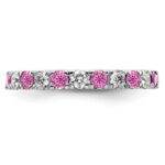 14k White Gold 3/4 carat Lab Grown Diamond VS/SI+ G+ and Lab Created Pink Sapphire Size 6 Eternity Band - Image 3